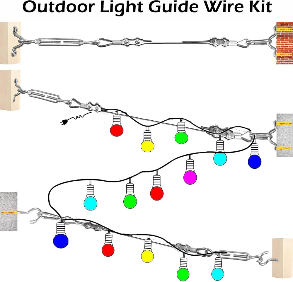 String Light Hanging Kit,246FT 304 Stainless Steel Cable