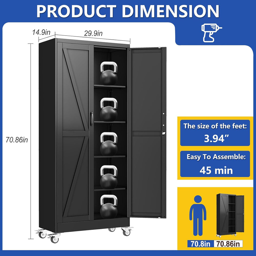 71" Metal Garage Storage Cabinets with Wheels