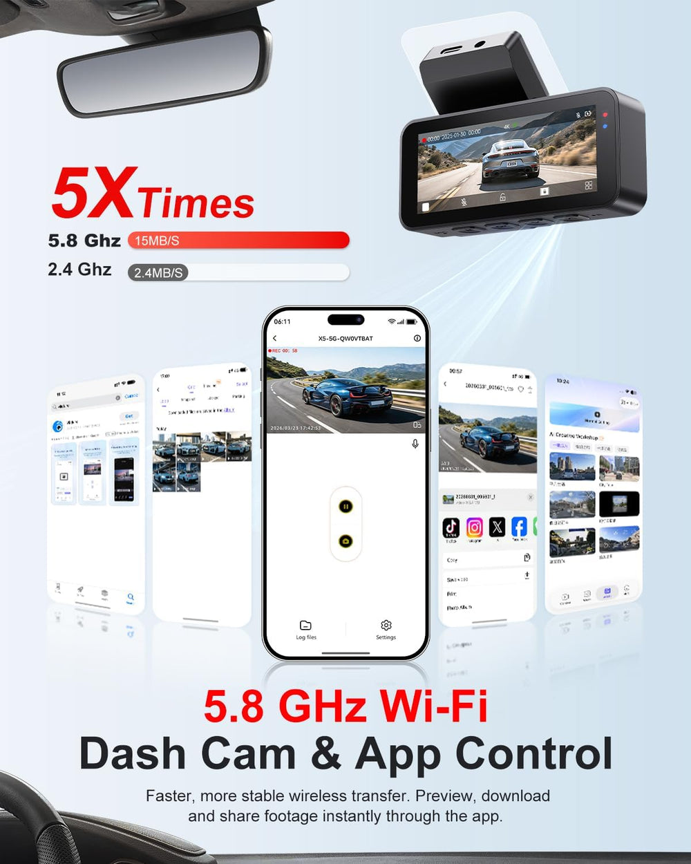 Dash Cam Front and Rear: 4K+2.5K Dash Camera for Cars Free 64GB Card