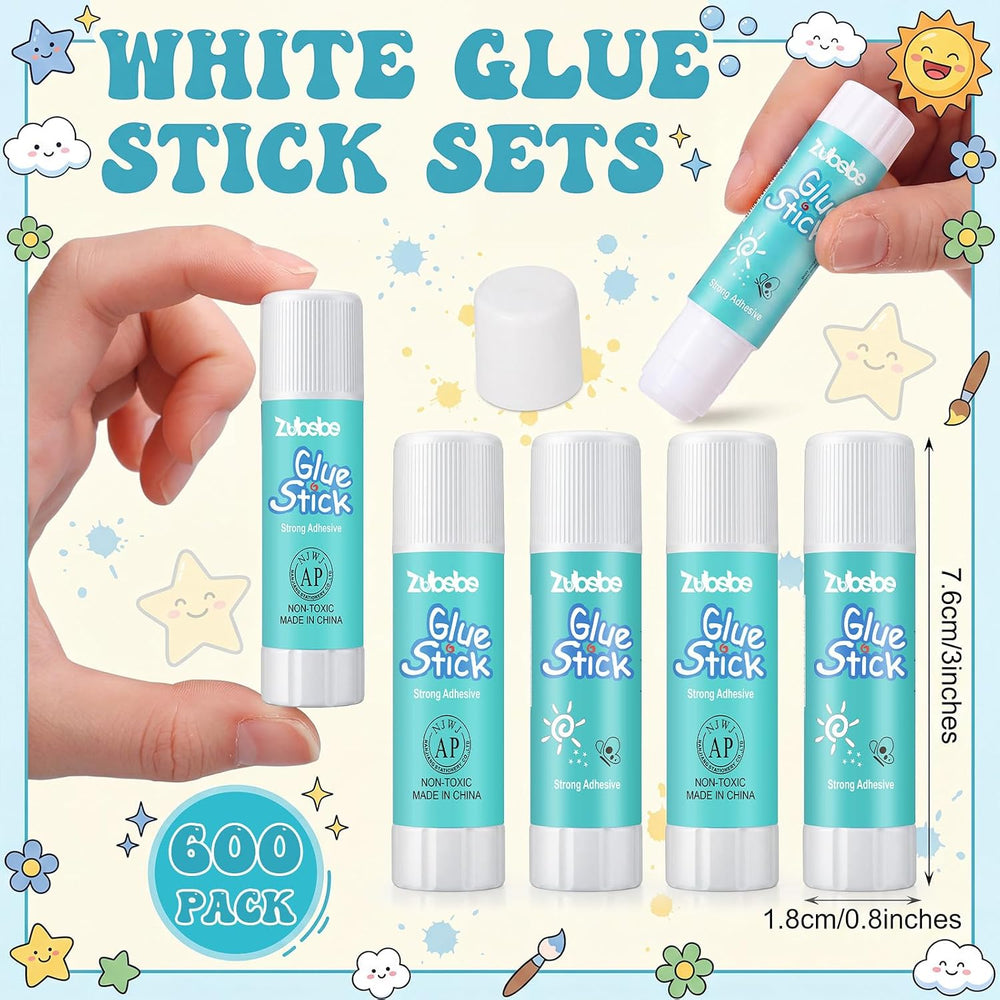 Zubebe 600 Count Glue Stick Bulk, 0.32 oz, 9g, Classic,Classroom Supplies