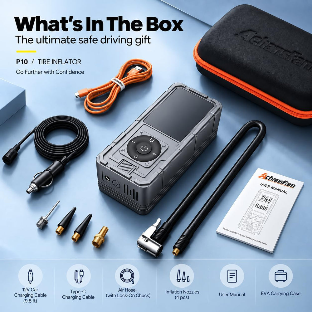 Tire Inflator Portable Air Compressor, 6000mAh Dual Power Supply