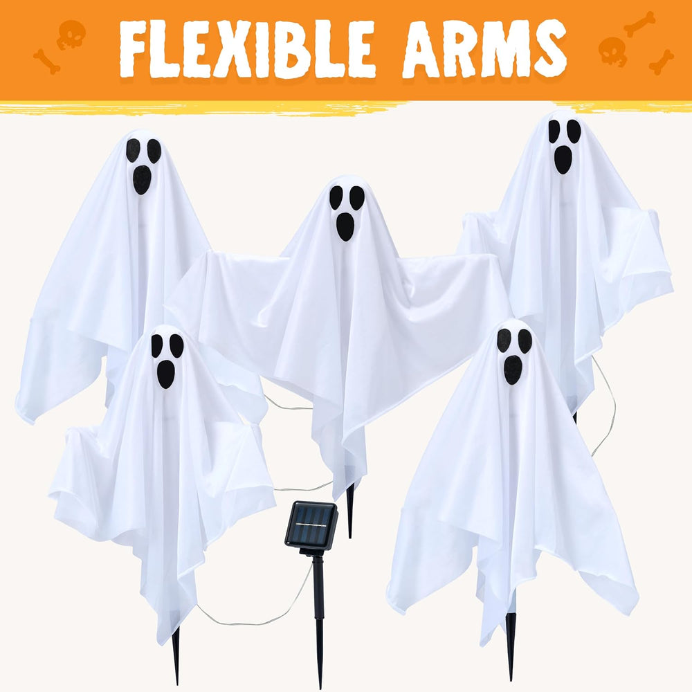 JOYIN 5 Packs Halloween Solar Ghost Lights Outdoor Decorations, Yard Stake Sp...