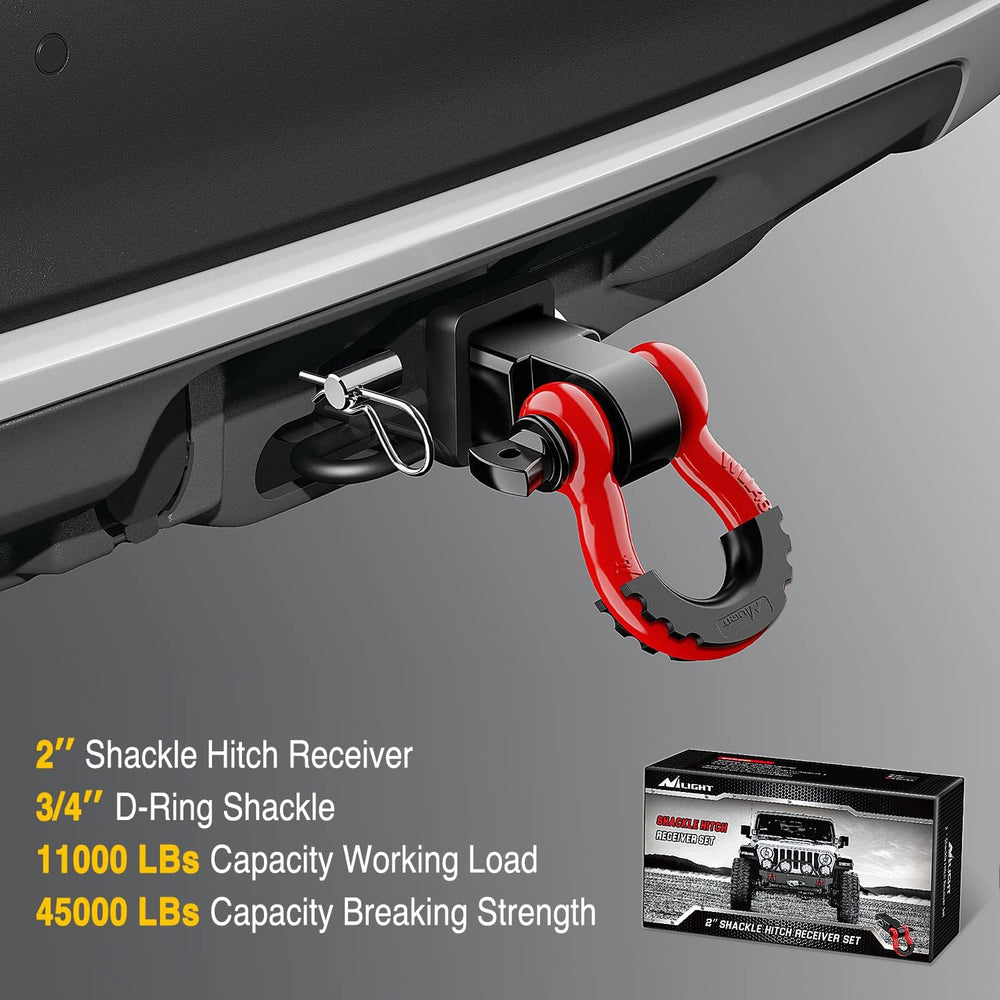 Nilight Shackle Hitch Receiver 2inch for Vehicle Recovery with 3/4" Shackle