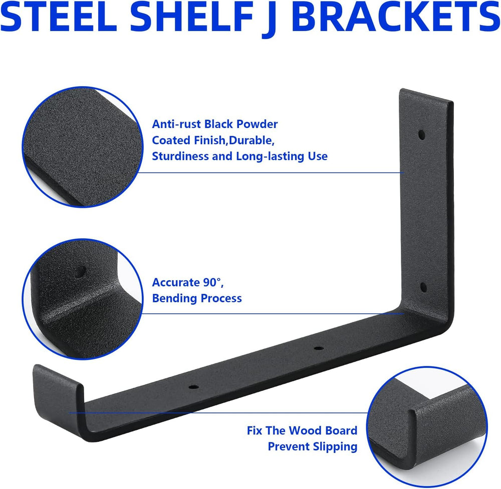 10 Pack Heavy Duty J Shelf Brackets with Lip, 9-Inch Industrial Wall-Mounted ...