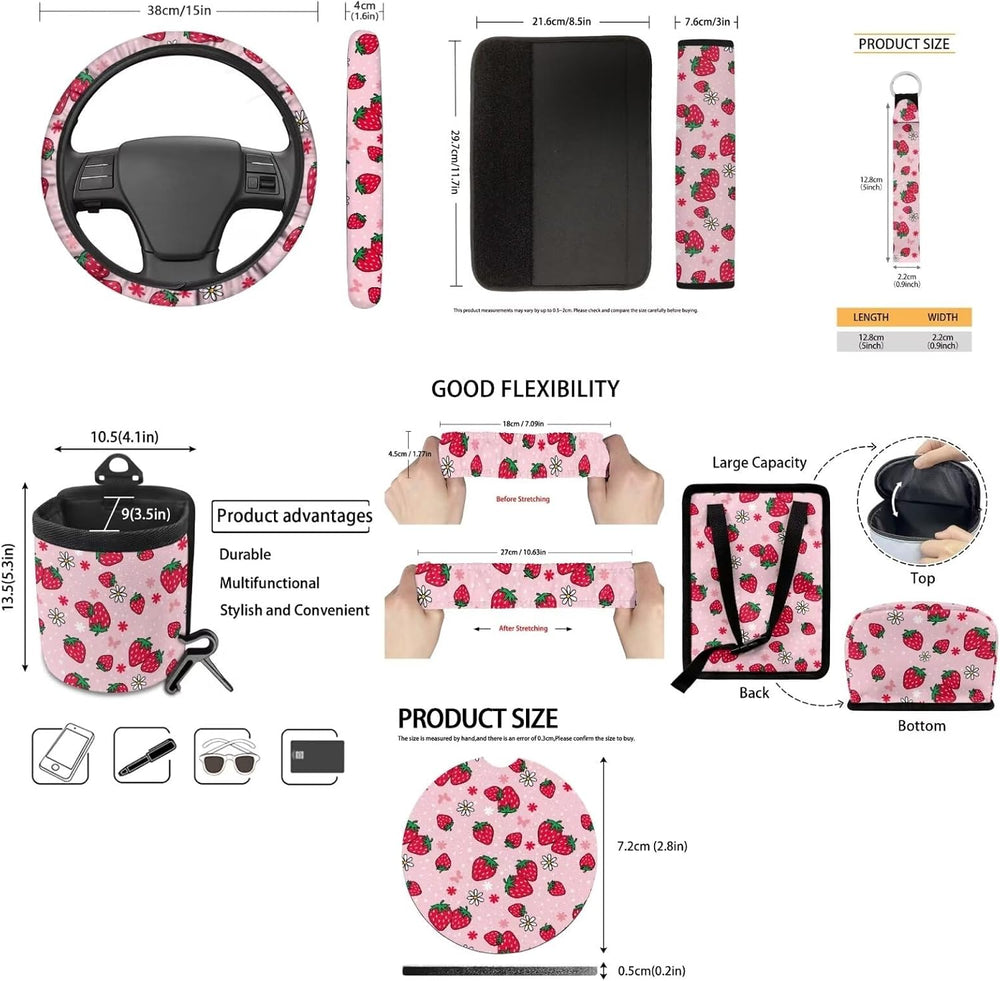 Car Accessories Pink Strawberry Car Seat Cover Full Set Include Cup Coasters ...