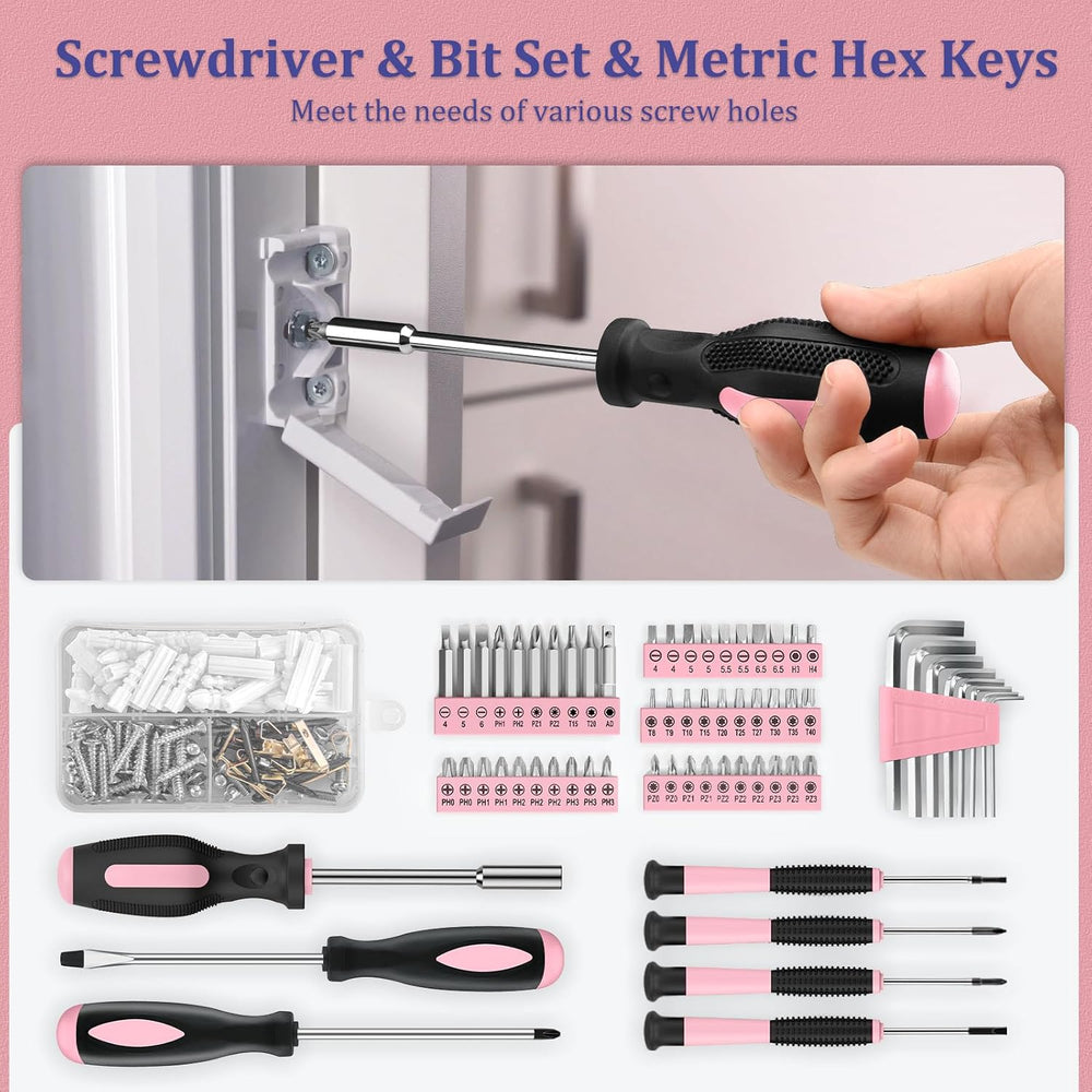 Sundpey 281 Pcs Home Tool Kit Portable Complete General Hand Tool Set Pink