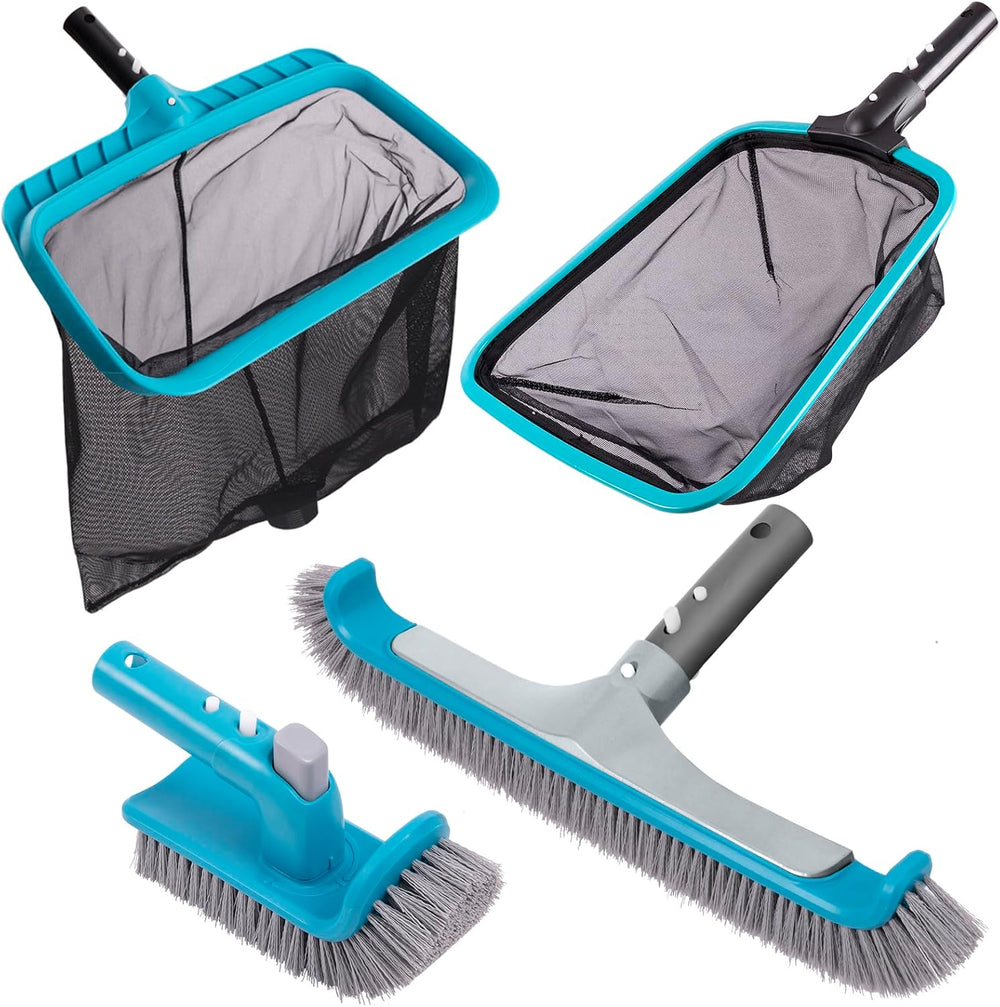 4-Piece Pool Cleaning Kit with Curved Brush, No Pole