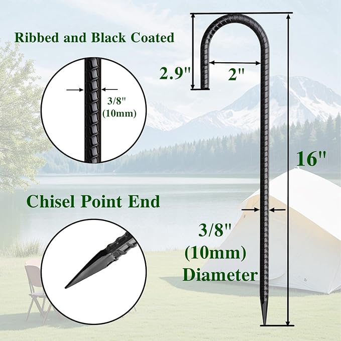 16 Inch Rebar Stakes J Hook 26 Pack Ground Stakes Heavy Duty Tent Stakes
