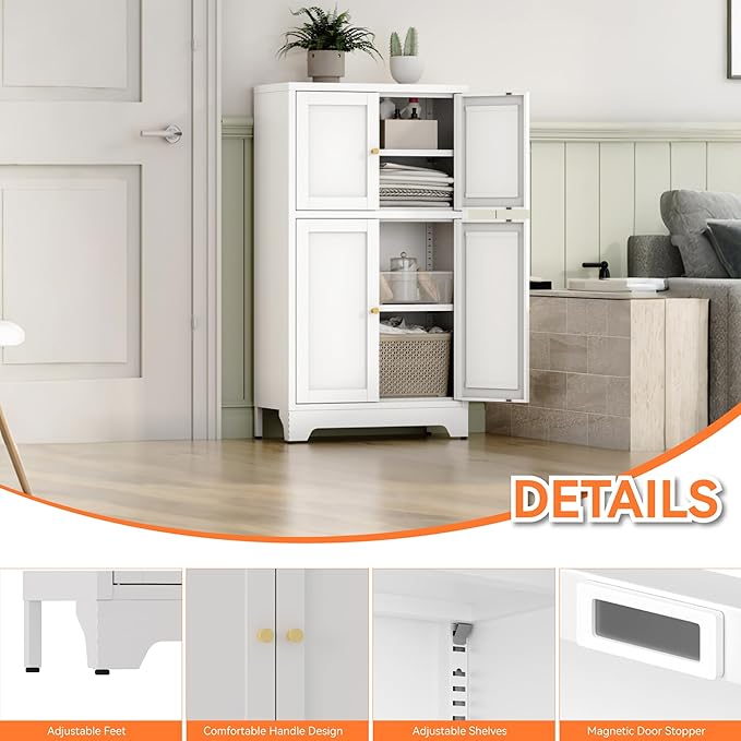 White Bathroom Floor Cabinet, Metal Storage Cabinet