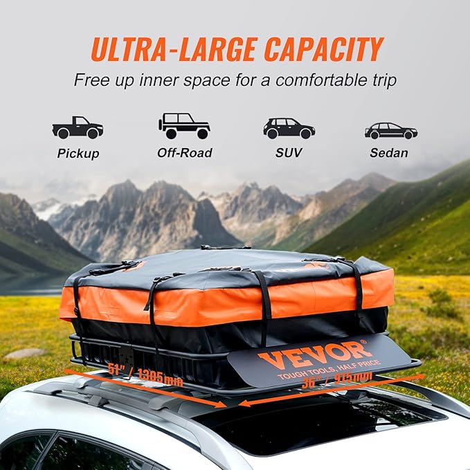 VEVOR Roof Rack Cargo Basket, 200 LBS Capacity Universal Rack Carrier