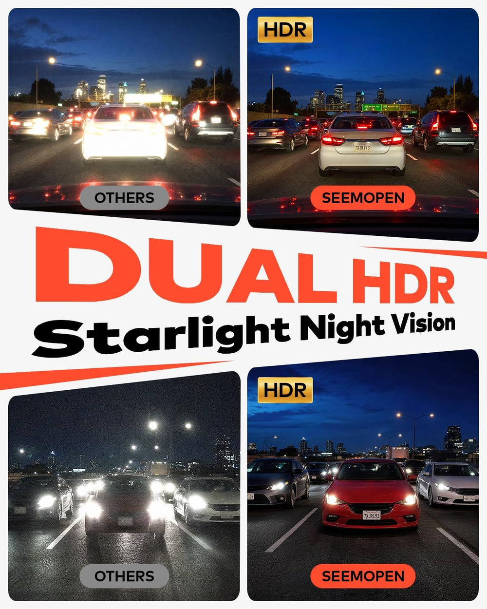 4K+4K Dash Cam Front and Rear, 2 HDR Night Vision, Free 128GB Card