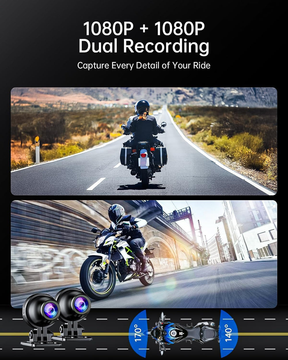 YESOK Y5 5" Motorcycle Dash Cam Front and Rear, 1080P+1080P Motorcycle C...