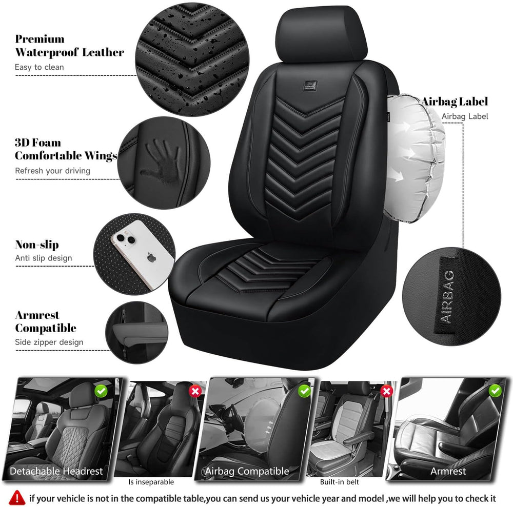 CAR PASS 3D Foam Faux Leather Seat Covers Front Seats,Waterproof Leather Fron...