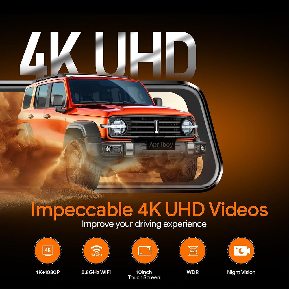 4K Mirror Triple Dash Cam for Cars, Dashcam Rearview with Night Vision WiFi