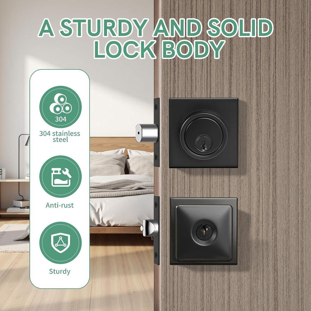 Exterior Door Knob with Deadbolt Set, Matte Black Door Knob with Deadbolt for...