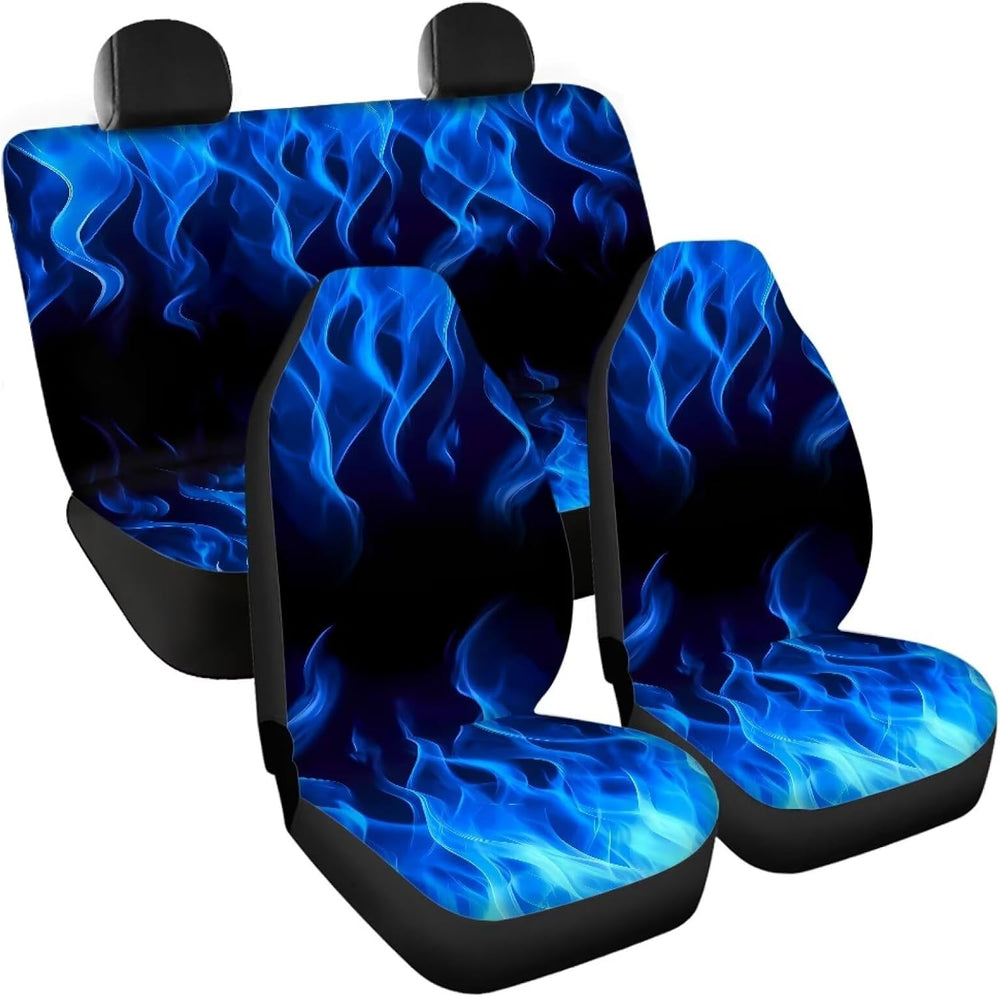 Car Seat Covers Full Set for Women Blue Fire Front Back Seat Protector Cover ...