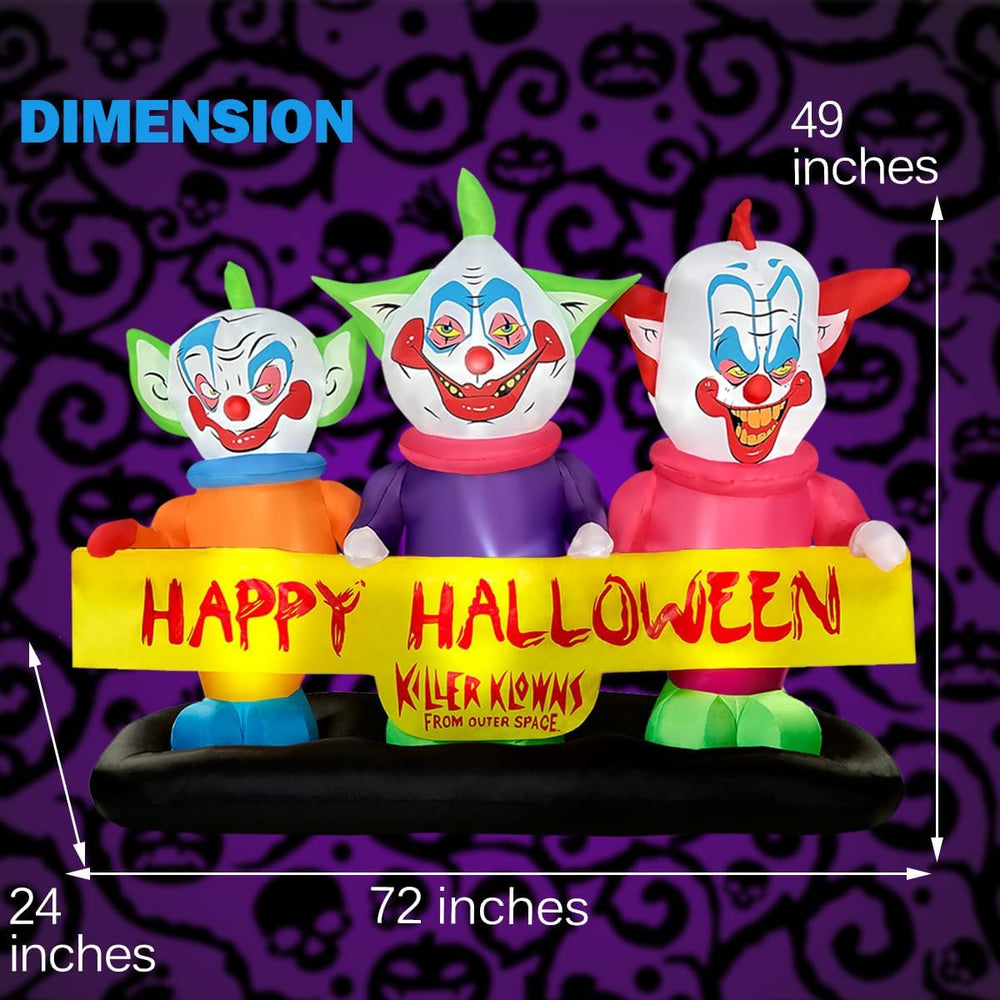 BLOWOUT FUN 6ft Long Halloween Inflatable Three Killer Clowns Decoration
