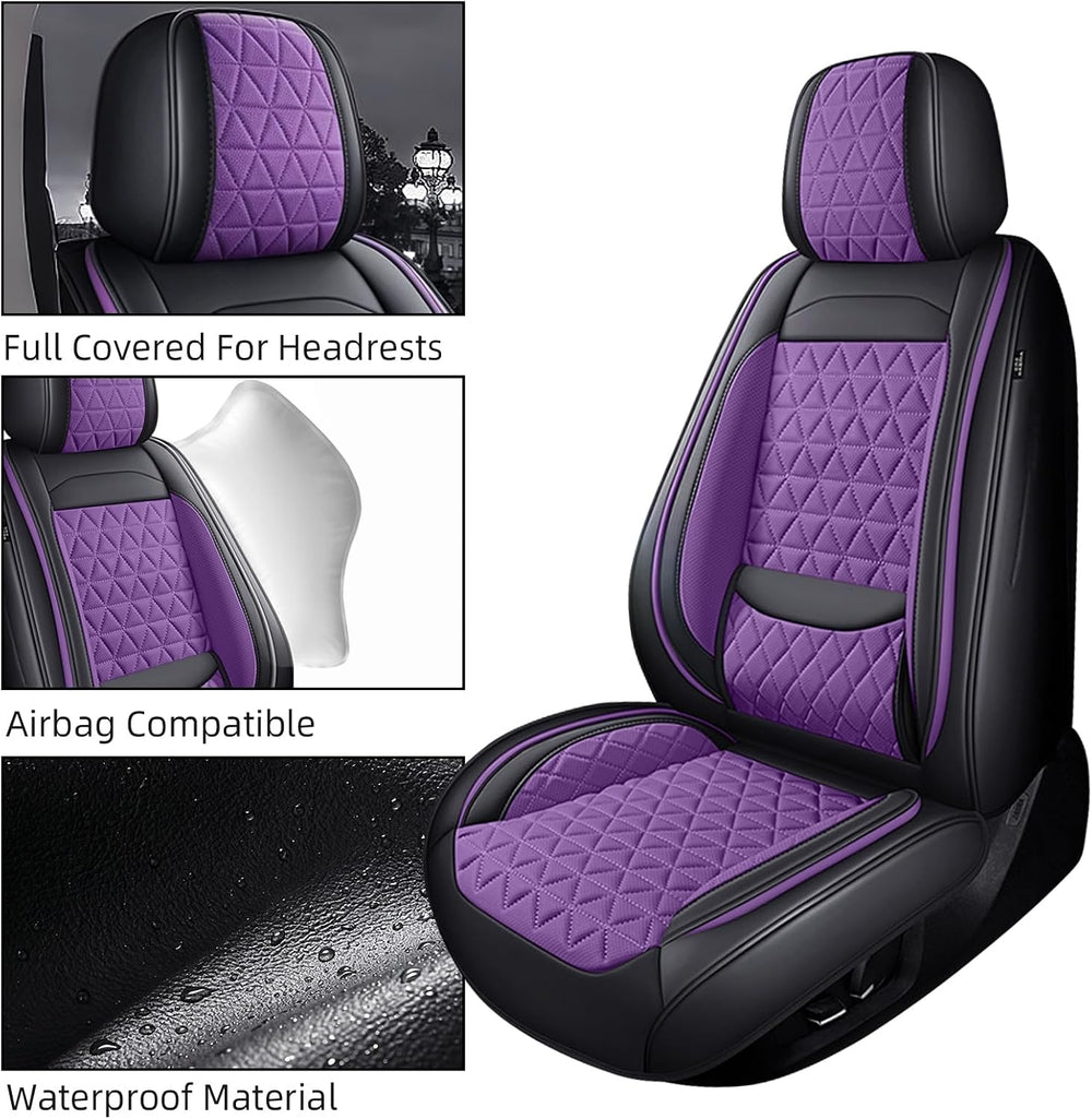 Pruple Leather Car Seat Covers Full Set Women Luxury Non-Slip Seat Covers