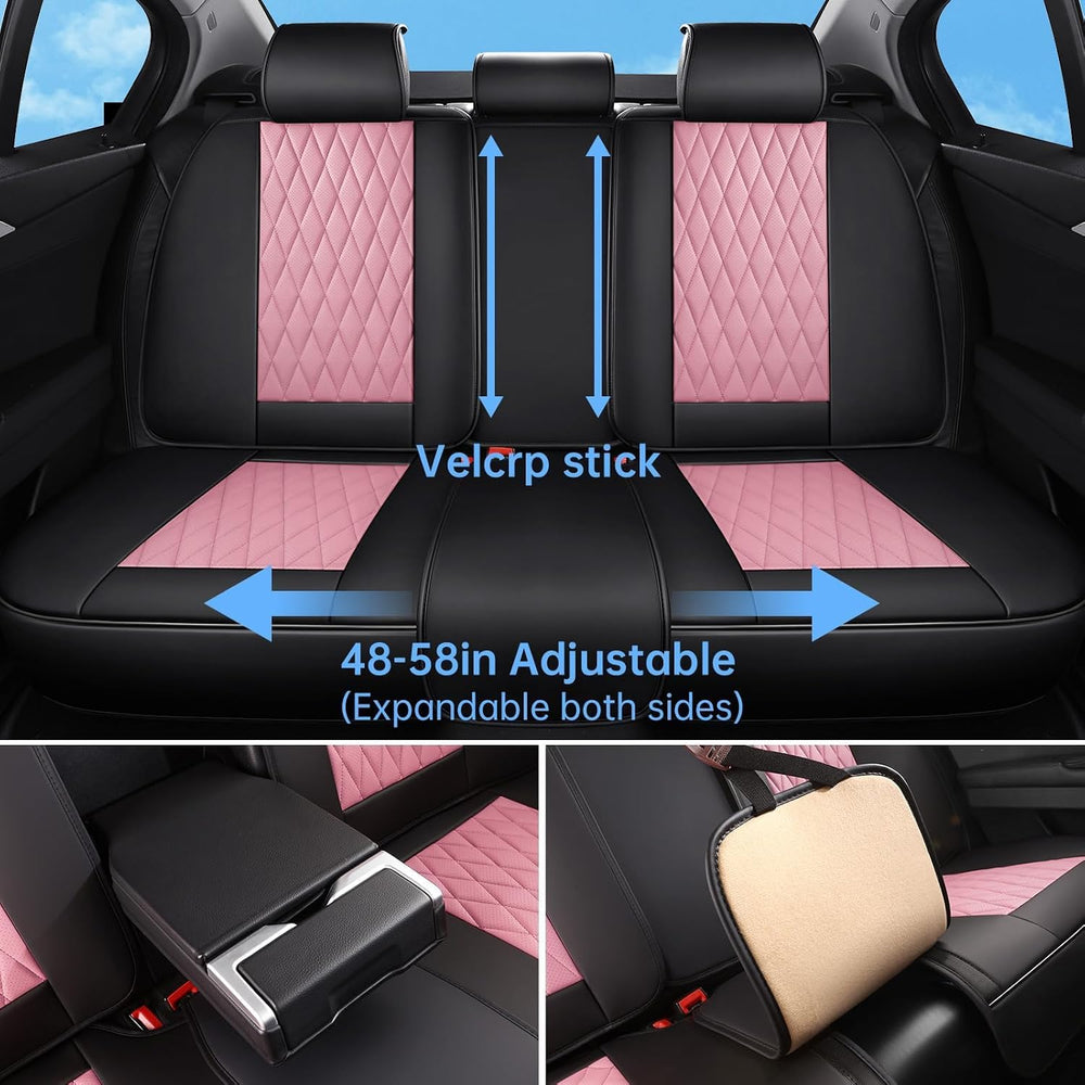 Pink Black Car Seat Covers Full Set,5 Seat Leather Seat Covers for Cars