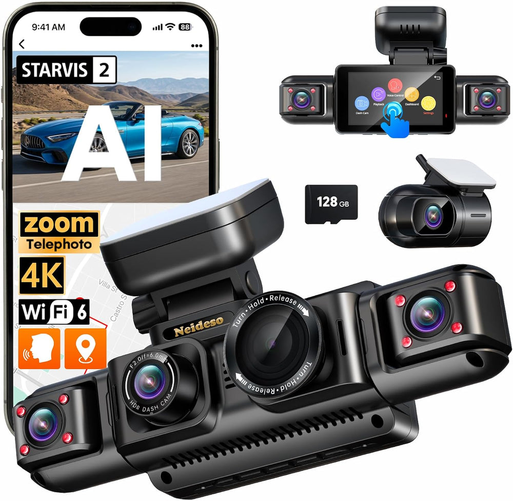 Neideso 5 Channel Telephoto 4K Dash Cam for Zoom Details, 360ยฐ View, N800