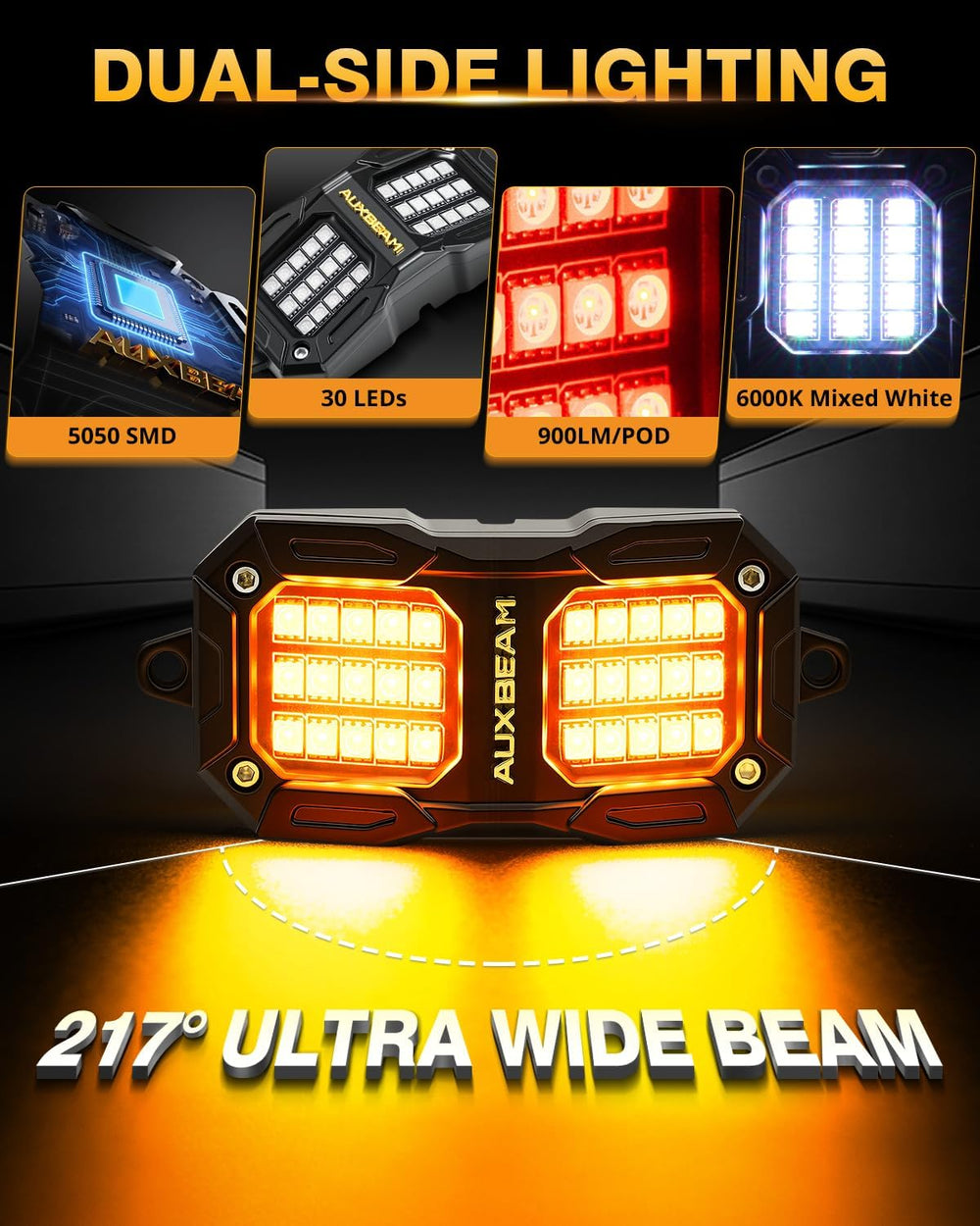 Auxbeam 2PCS 2.3FT RGB Whip Lights w/Bluetooth APP+Remote & Auxbeam 4-Pod...