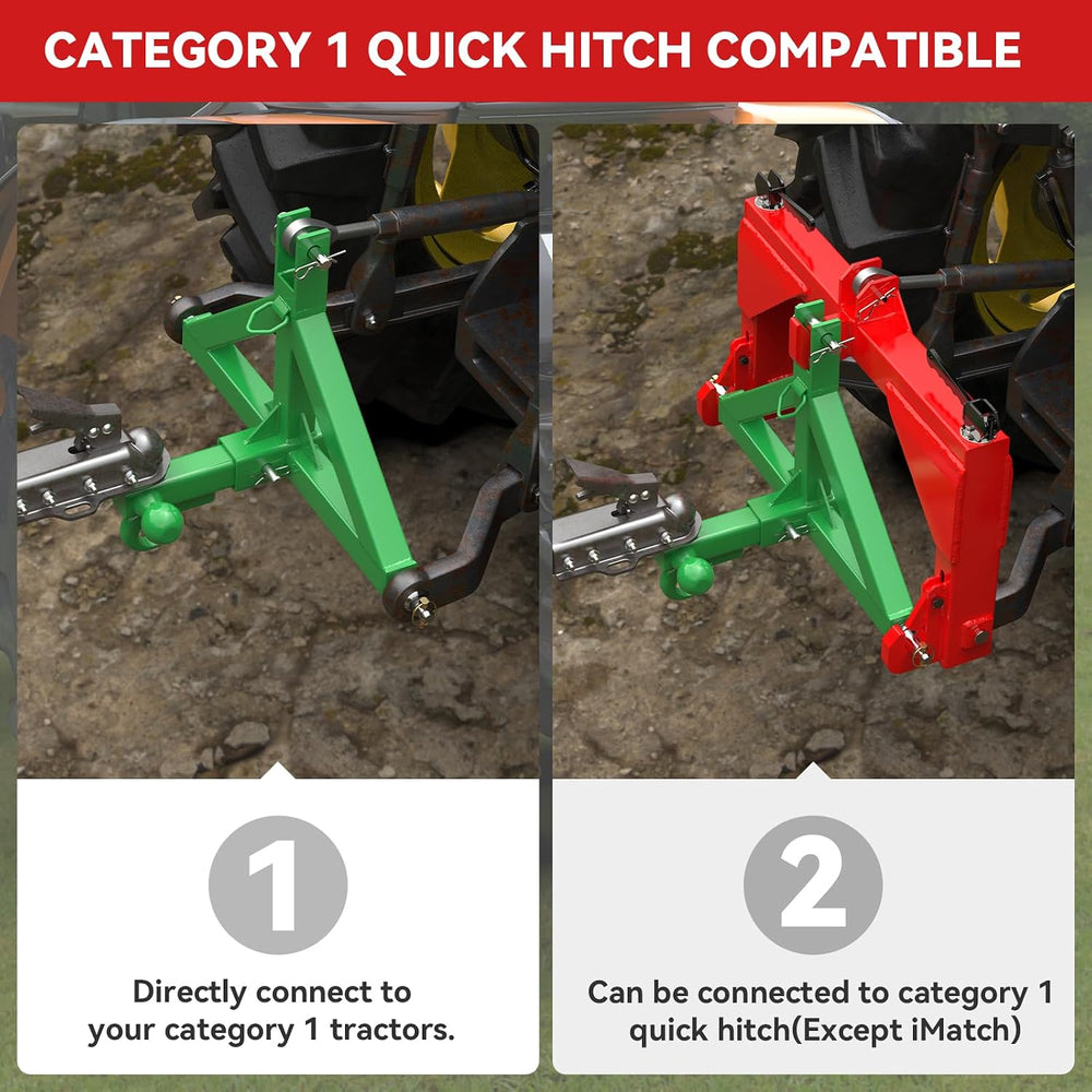 3 Point Trailer Hitch 2โ Receiver for Cat 1 Tractor Quick Hitch Attachment