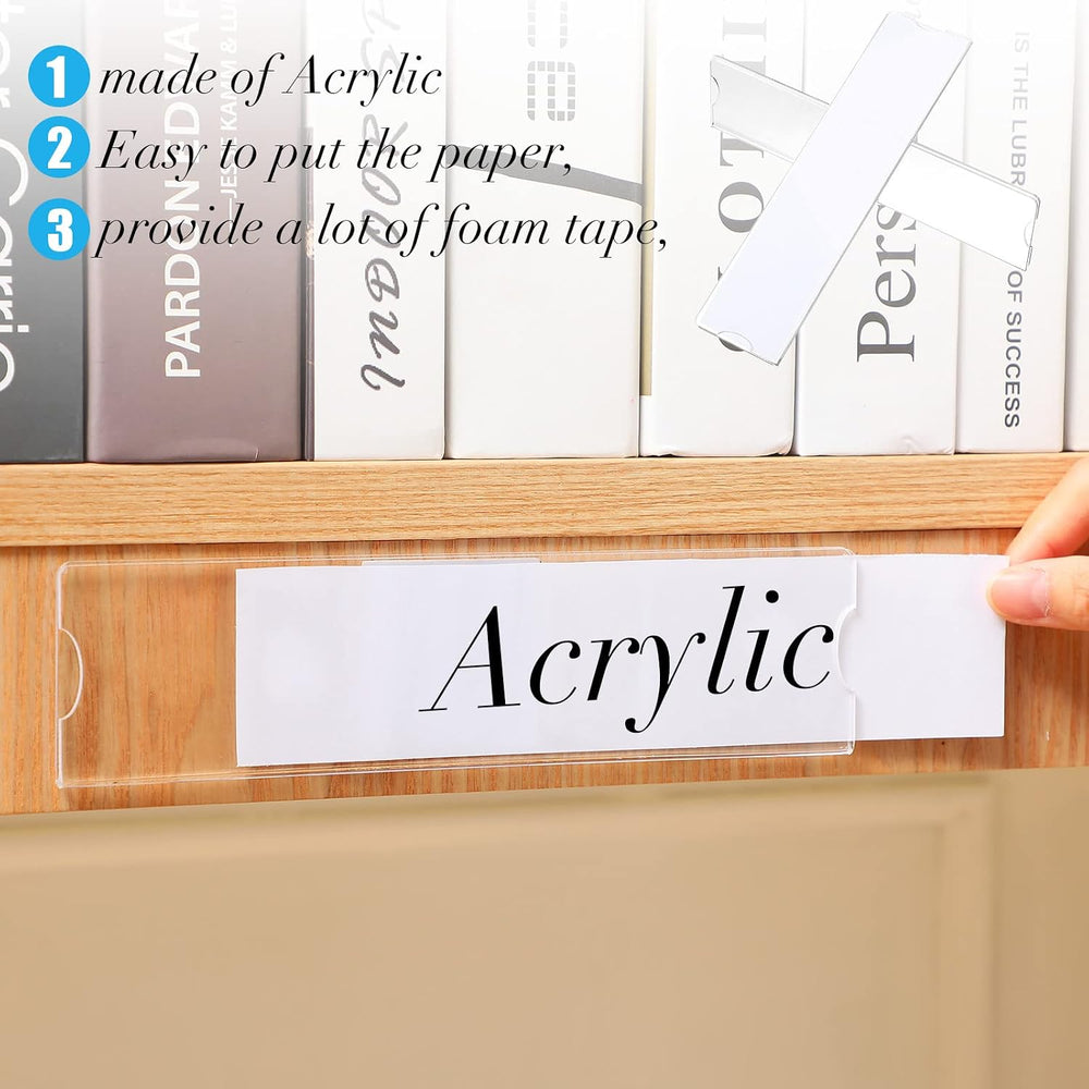 100 Sets 2 x 8 Inch Acrylic Wall Name Plate Holder Clear Plastic Sign Holder ...