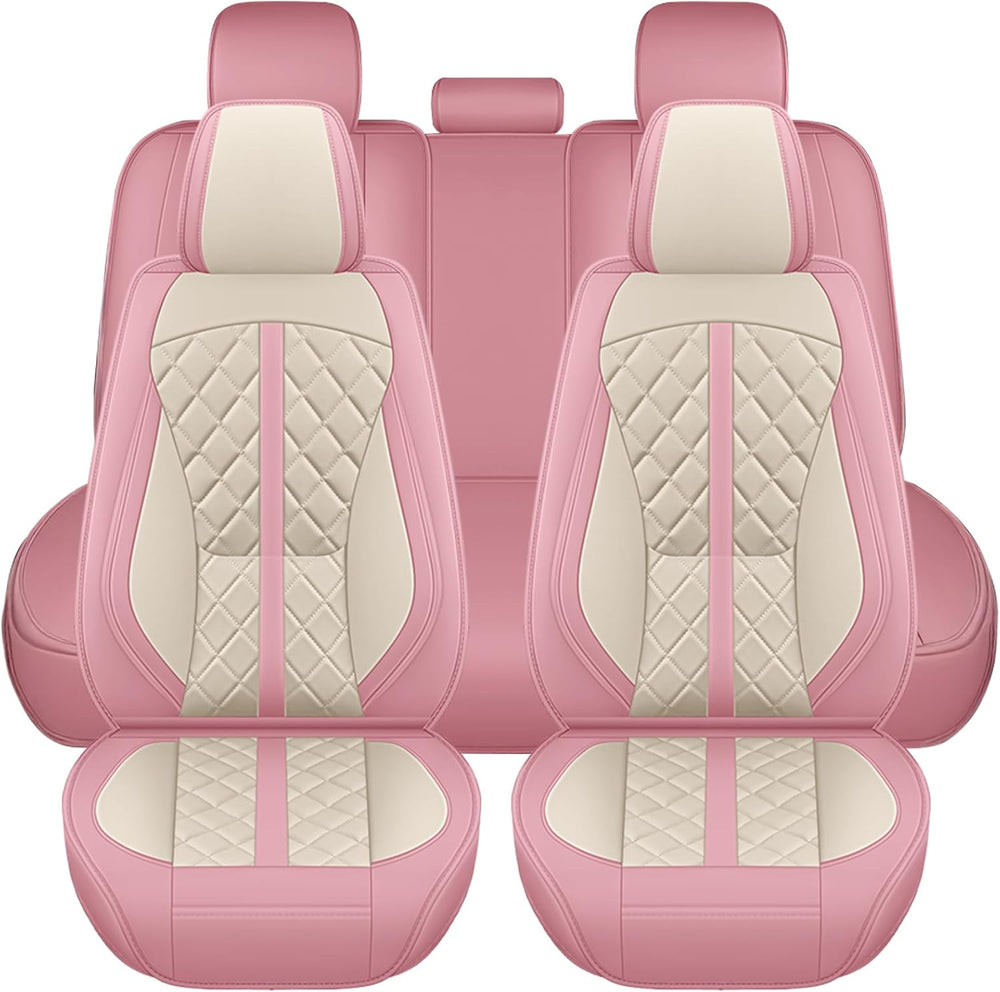 otoez Pink Car Seat Covers Full Set, Universal Leather Seat Cover 5 Seat Wate...