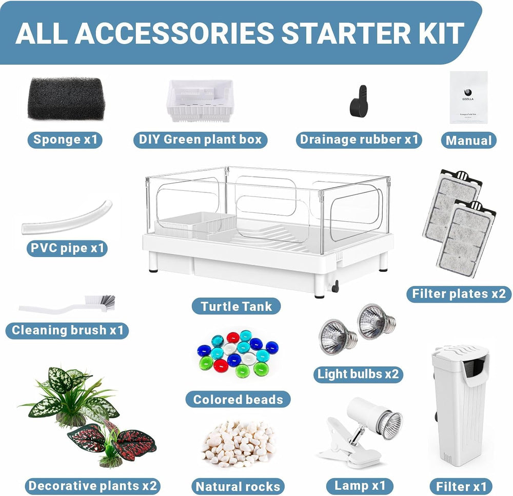 GOZILLA Small Turtle Tank Kit(Tank+Lamp+Filter), Acrylic Turtle Starter Kit w...