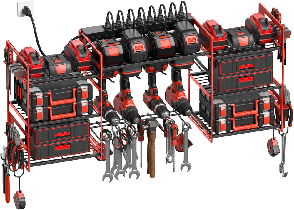 CCCEI Red Power Tool Organizer Wall Mount, Large Tools and Battery Storage Ra...