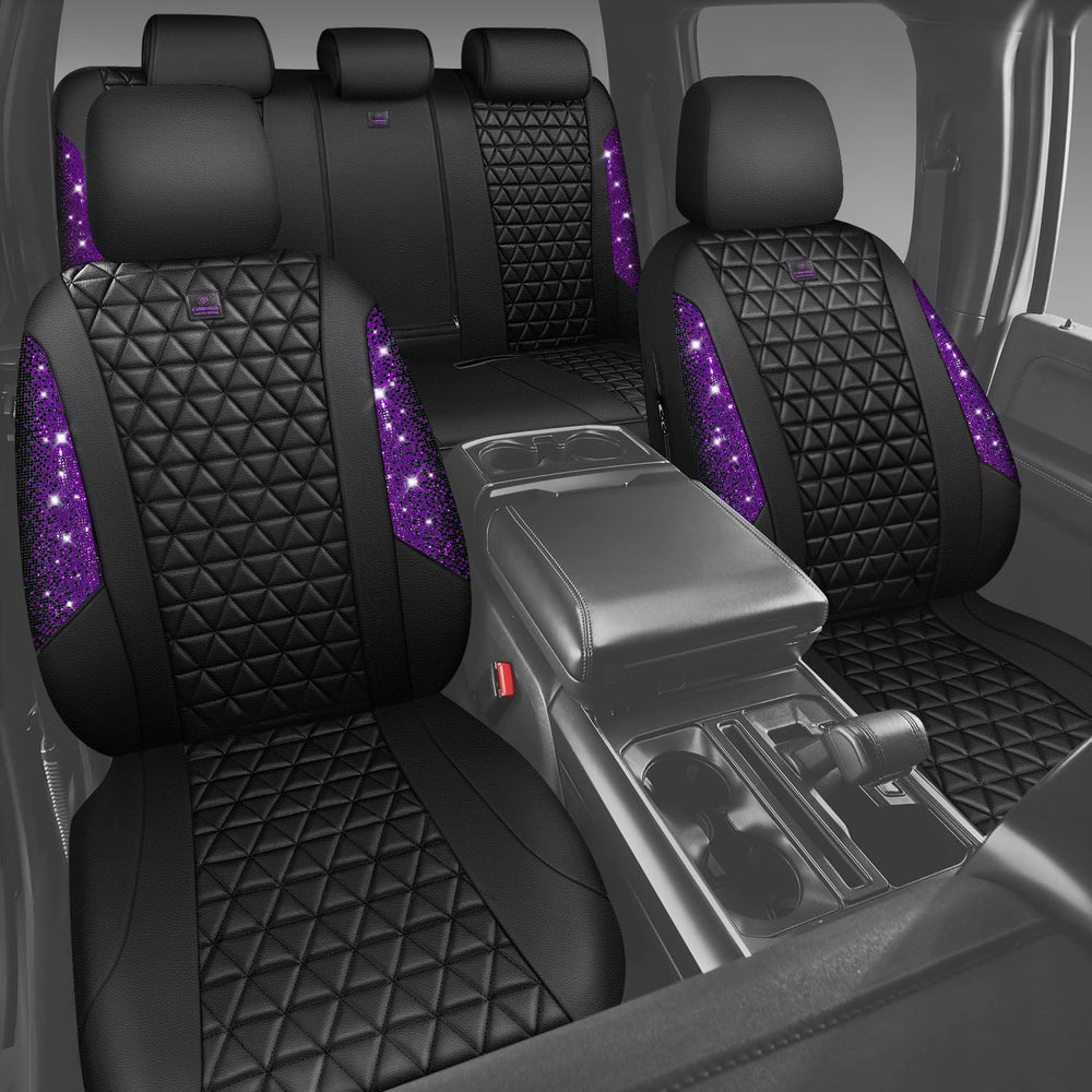 CAR PASS Bling Diamond Leather Car Seat Covers Full Seats Interior Sets, Wate...