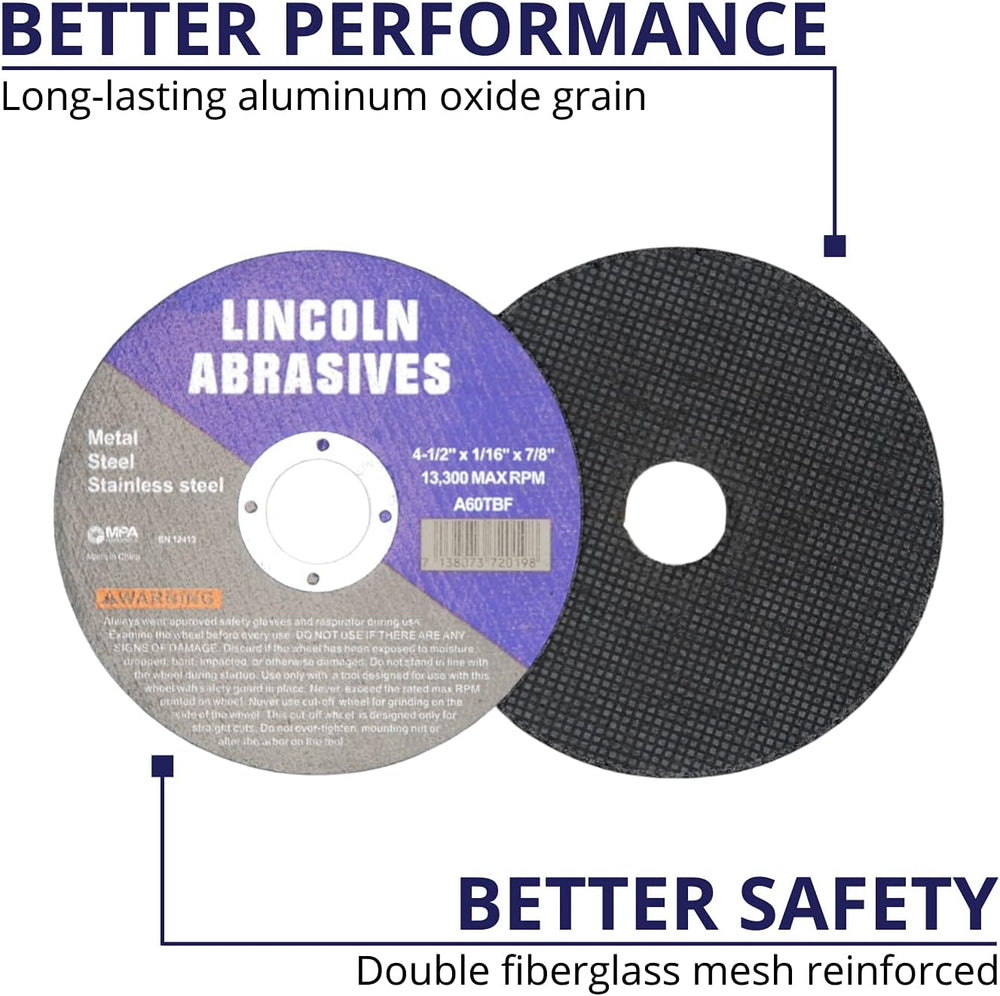 50 Pc 4.5" x 1/16" x 7/8" Cut-Off Wheels Lincoln Abrasives Met...