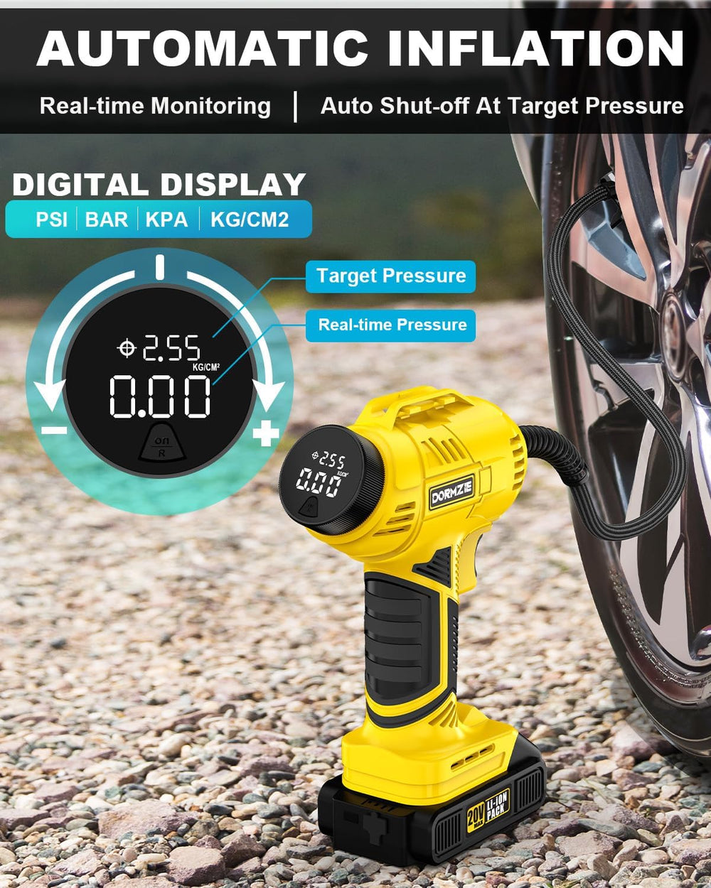 Tire Inflator Portable Air Compressor, 150 PSI Handheld Air Pump for Car Tire...