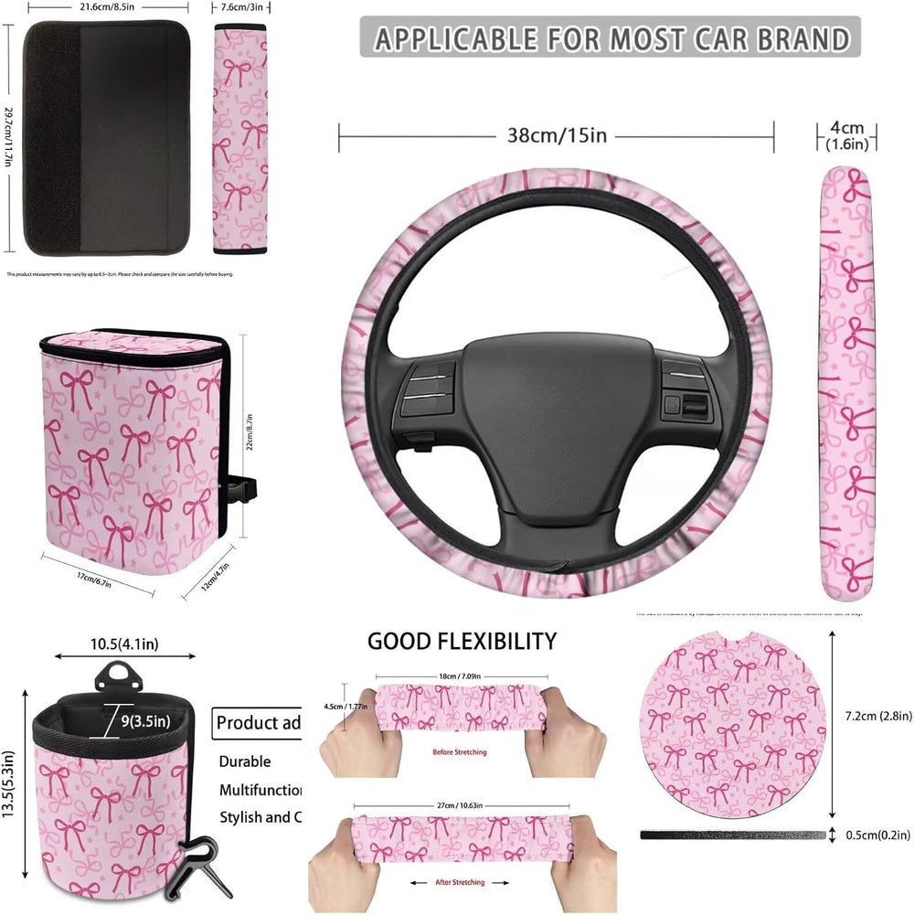 Cute Car Seat Cover Seat Protector 15 PCS, with Steering Wheel Cover Seat Bel...