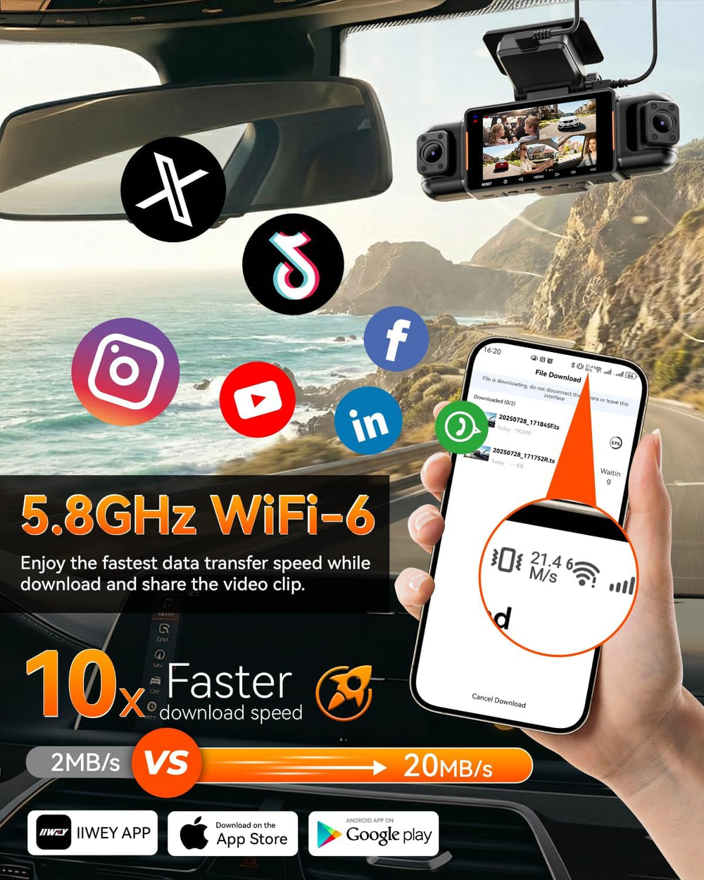 IIWEY N9 360ยฐ 5 Channel Dash Cam, Free 128GB Card, 12 IR LEDs Night Vision