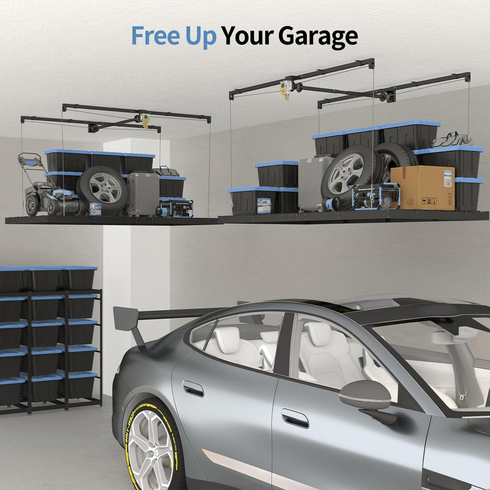 Overhead Garage Storage Rack โ 4x8 FT Garage Ceiling Storage Racks with Safet...
