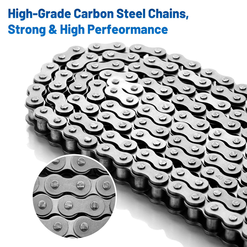 ANSI #40 Roller Chain, 10 Feet 240 Links with 5 Connecting Links, 1/2 Inch Pi...