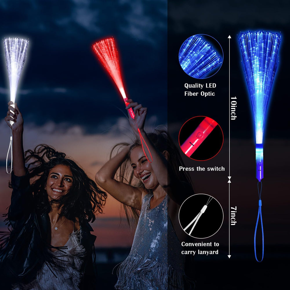 60 Pack Red Blue White Fiber Optic Wands Glow Fiber Wands Bulk LED Light Up W...