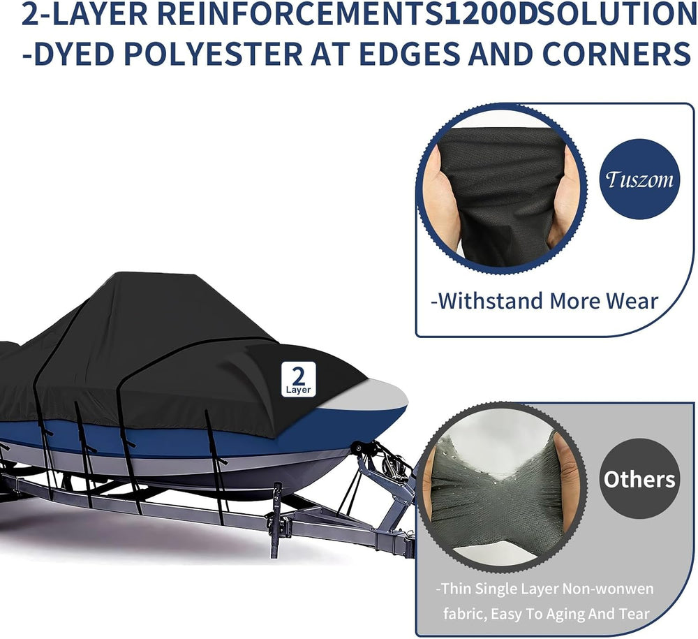 1200D Center Console Boat Cover with Tie Down Loops & Motor Cover,16'...