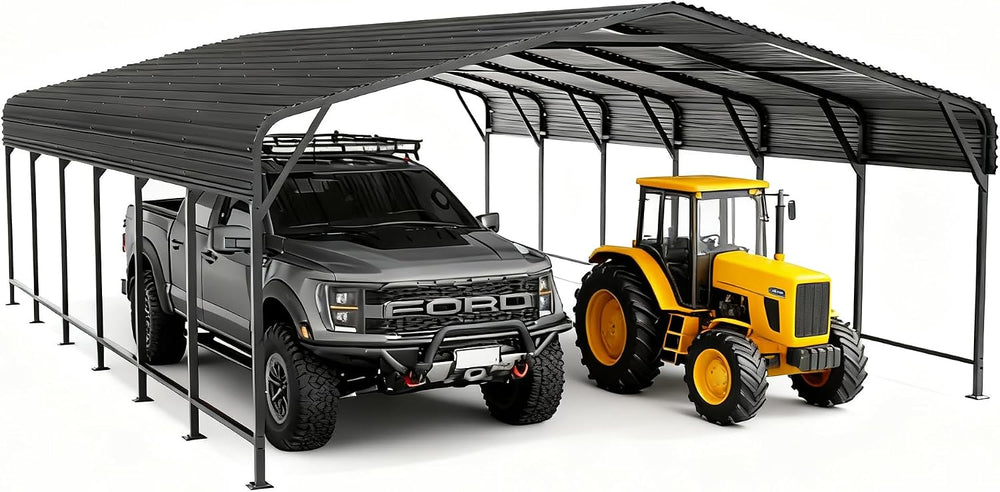 20x30 Heavy-Duty Metal Carport, Galvanized Steel Shelter for Pickup Trucks, B...
