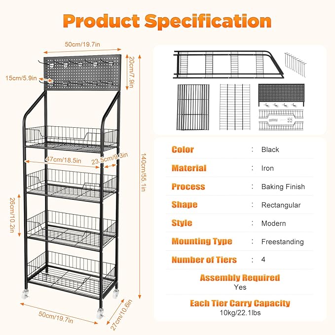 Retail Display Rack 4-Tier Market Merchandise Display Shelf