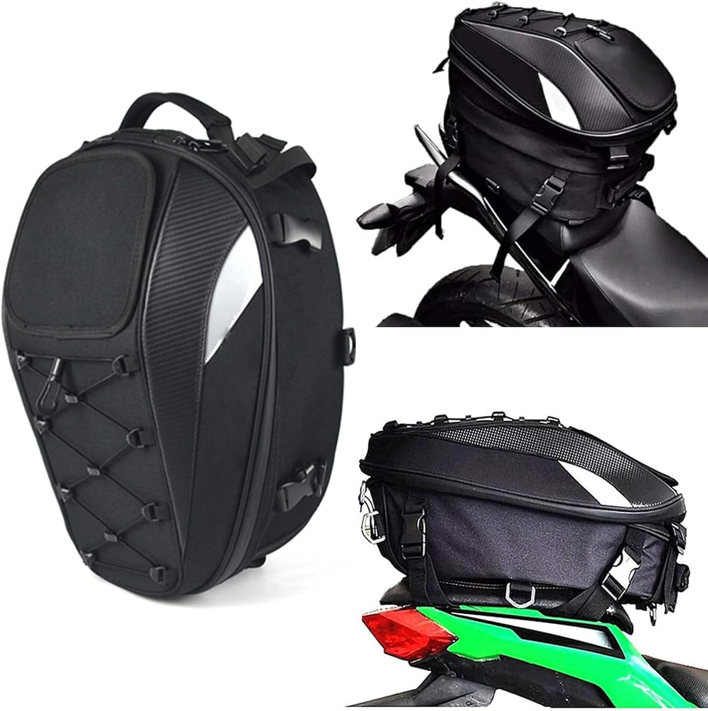 Motorcycle Tail Bag,Waterproof Seat Bag,Dual Use Backpack With Cargo Net | Ex...