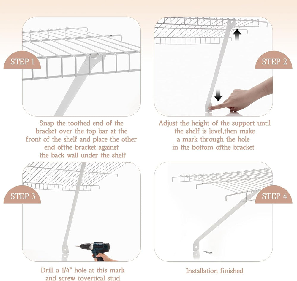 16 Pcs Support Brackets for 12in Wide Shelving Wire Wire Shelf Brackets Close...
