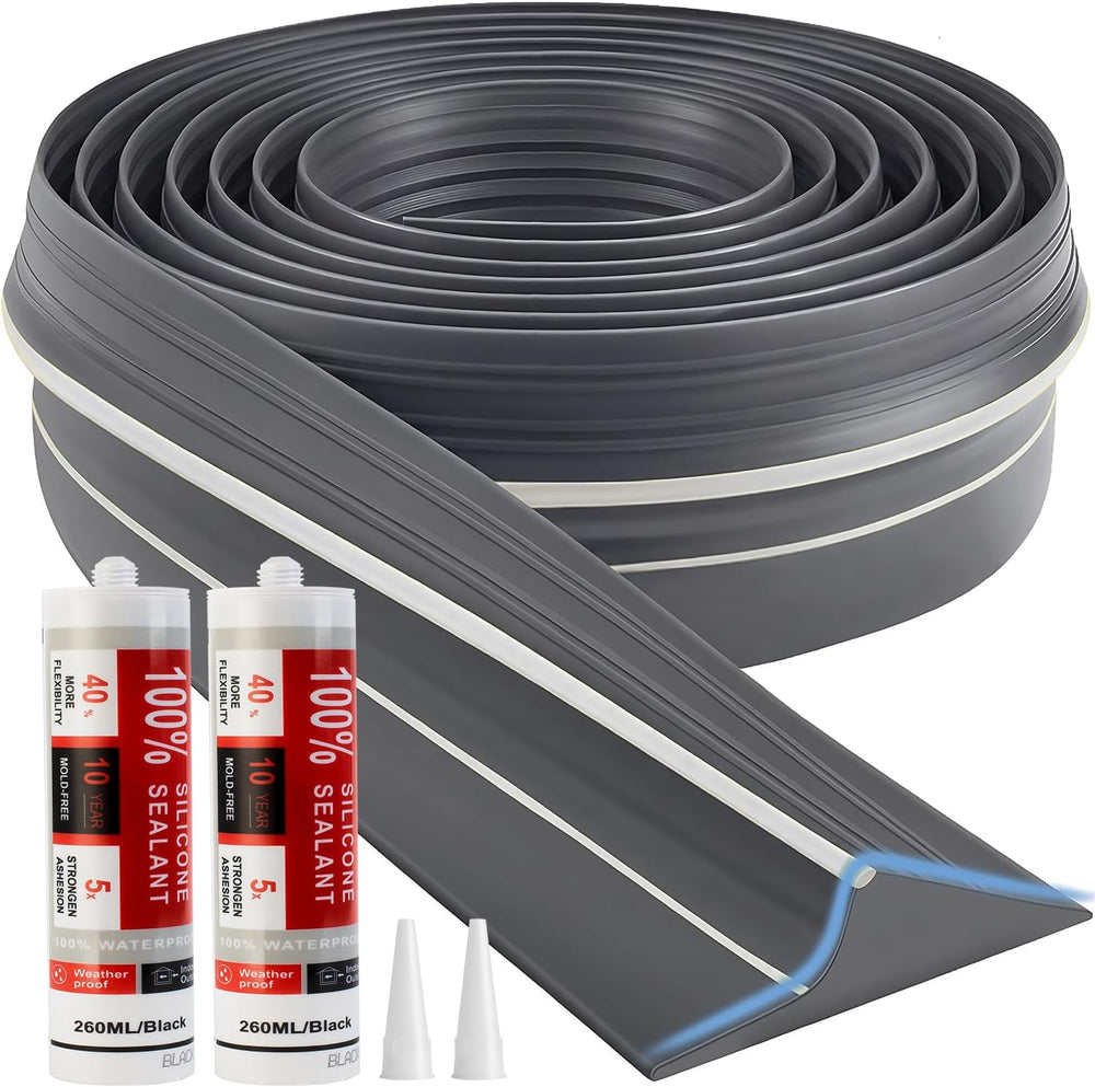 Jin&Bao Gray Garage Door Threshold Seal 20FT Rubber Strip & 2 Adhesive