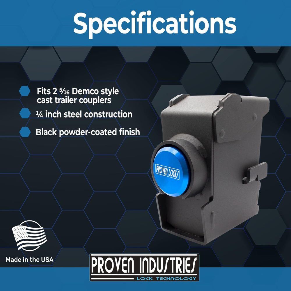 Proven Industries Trailer Lock, Model 2517-D1, Fits 2 5/16 in Demco Cast Trai...