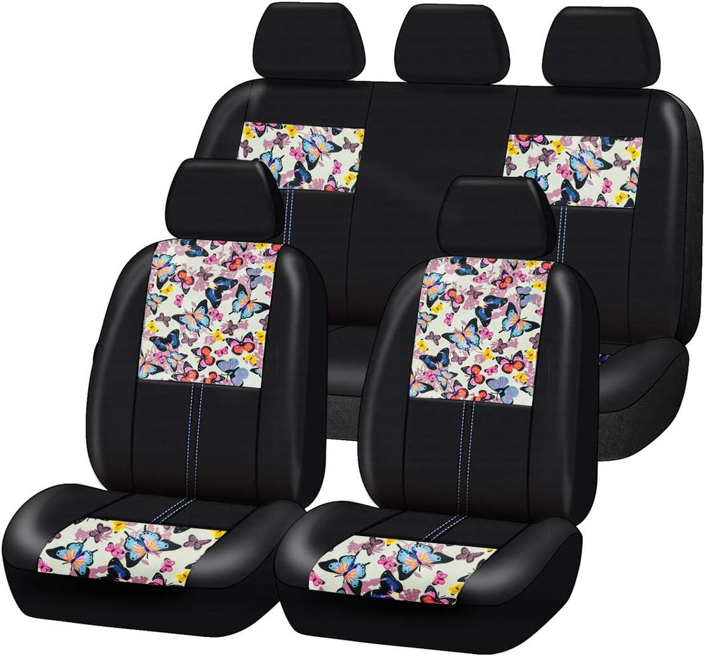 CAR-GRAND Universal Fit Pretty Butterfly and Flowers PU Leather Car Seat Cove...