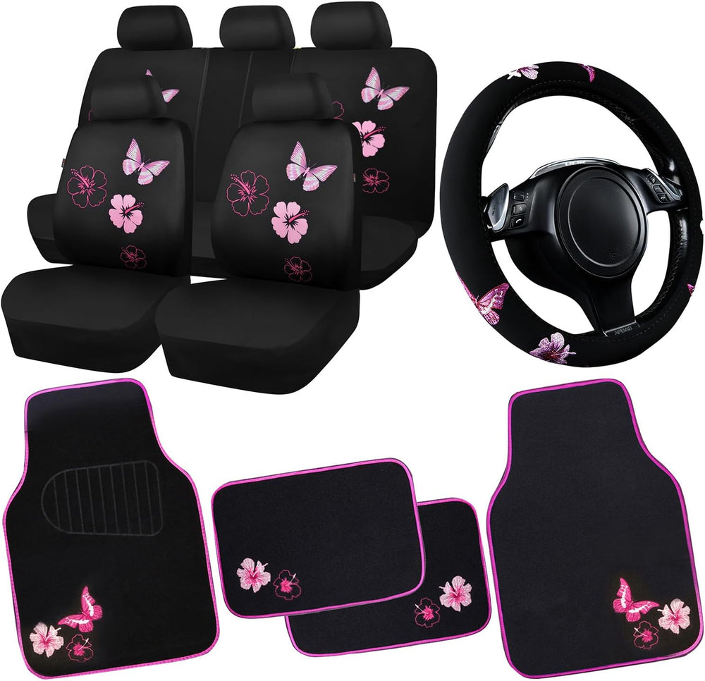 CAR PASS Universal Cloth Butterfly Car Seat Covers Full Set, Embroidered Flow...