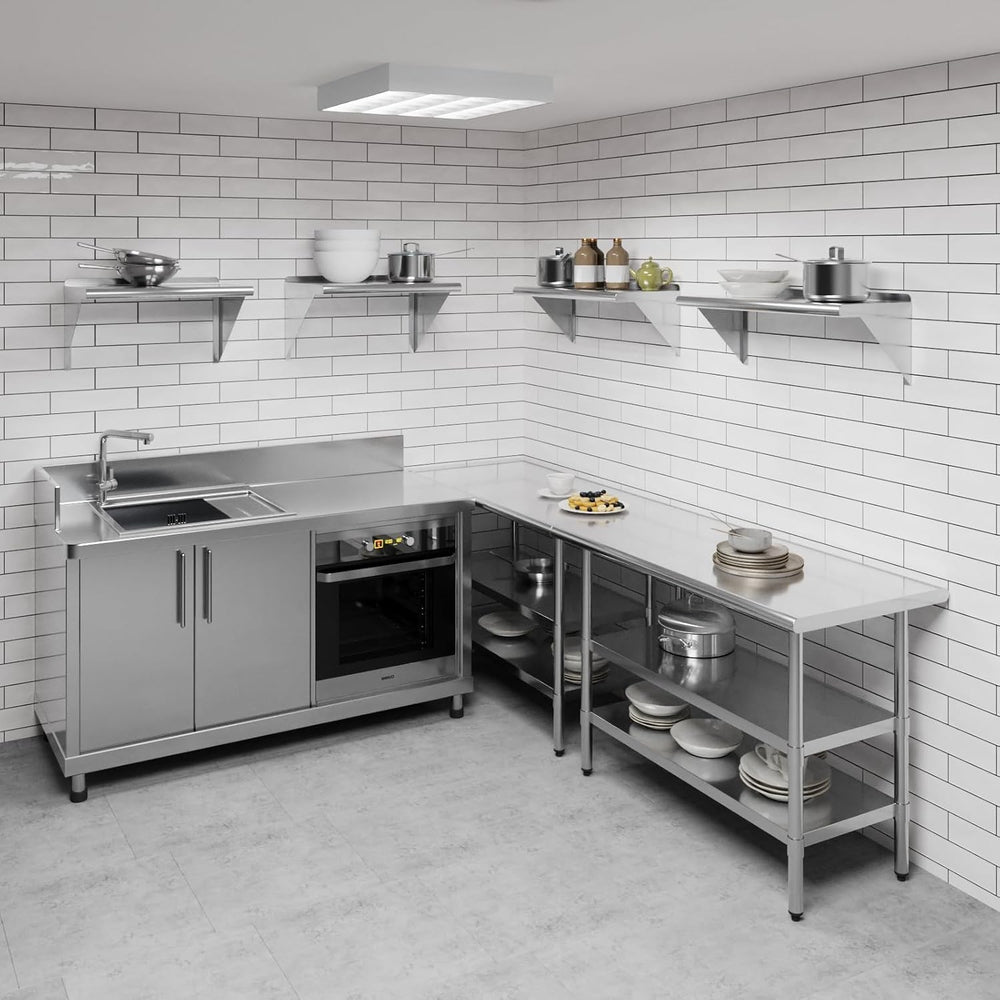AmGood 12 in. x 30 in. Stainless Steel Wall Shelf with Backsplash - Holds 220...