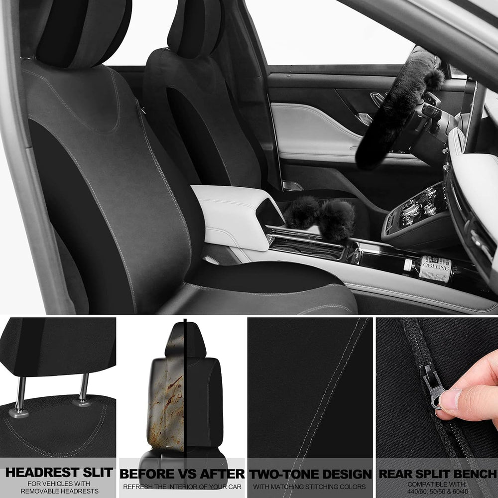 17 Pcs Car Seat Cover Full Set for Women Fluffy Fuzzy, Black