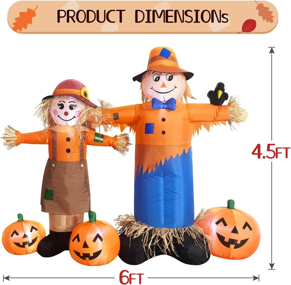 DomKom 6ft Long Inflatable Scarecrow and Pumpkin โ Halloween Thanksgiving Fal...